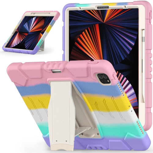 

3-Layer Protection Screen Frame + PC + Silicone Shockproof Combination Tablet Case with Holder For iPad Pro 12.9 2021(Colorful Pink)