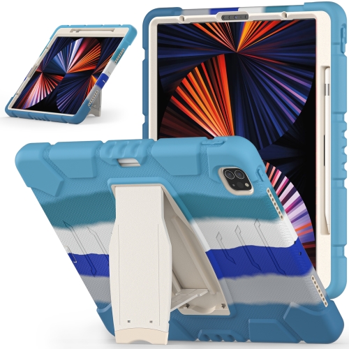 

3-Layer Protection Screen Frame + PC + Silicone Shockproof Combination Tablet Case with Holder For iPad Pro 12.9 2021(Colorful Blue)