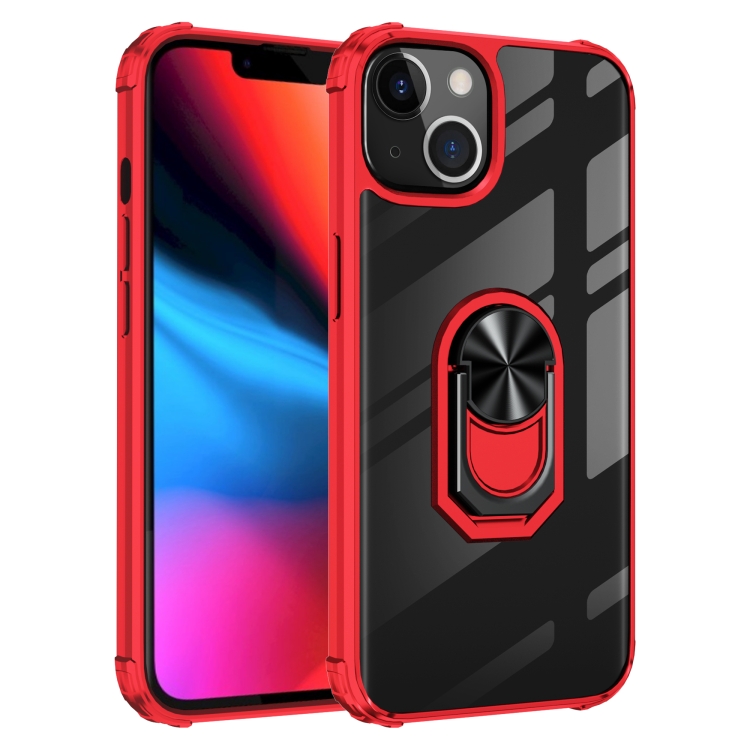 

Ultra Shockproof Transparent TPU + Acrylic Protective Case with Ring Holder For iPhone 13(Red)
