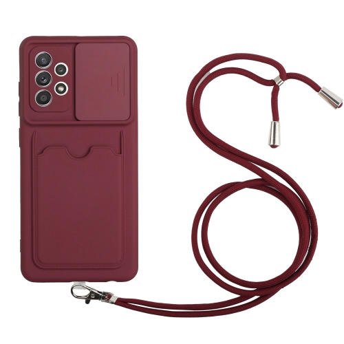 

For Samsung Galaxy A52 Sliding Camera Cover Design TPU Protective Case with Card Slot & Neck Lanyard(Wine Red)