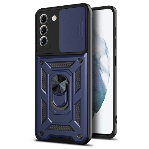 

For Samsung Galaxy S21 FE Sliding Camera Cover Design TPU+PC Protective Case(Blue)
