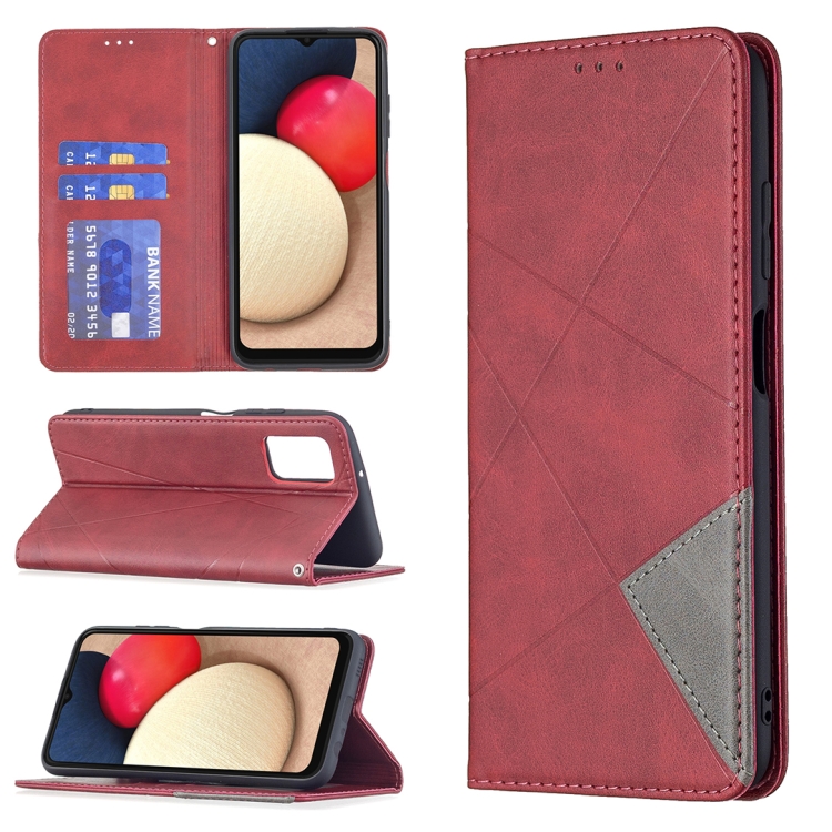 

For Samsung Galaxy A03s 164mm Rhombus Texture Horizontal Flip Magnetic Leather Case with Holder & Card Slots(Red)