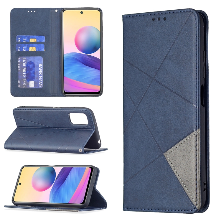 

For Xiaomi Poco M3 Pro / Redmi Note 10 5G Rhombus Texture Horizontal Flip Magnetic Leather Case with Holder & Card Slots(Blue)