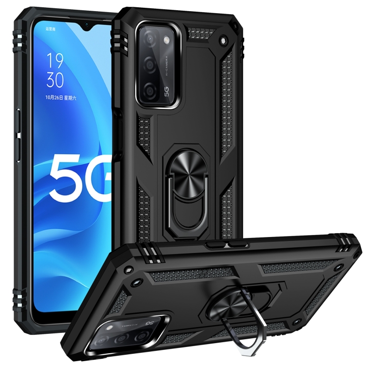 

For OPPO A55 5G Shockproof TPU + PC Protective Case with 360 Degree Rotating Holder(Black)