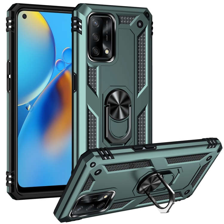 

For OPPO A74 4G / F19 Shockproof TPU + PC Protective Case with 360 Degree Rotating Holder(Green)
