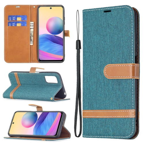 

For Xiaomi Poco M3 Pro / Redmi Note 10 5G Color Matching Denim Texture Horizontal Flip Leather Case with Holder & Card Slots & Wallet & Lanyard(Green)