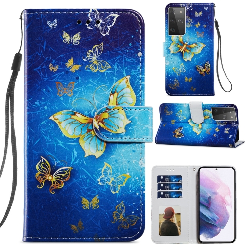 

For Samsung Galaxy S21 Ultra 5G Painted Pattern Horizontal Flip Leather Case with Holder & Card Slots & Photo Frame(Phnom Penh Butterfly)