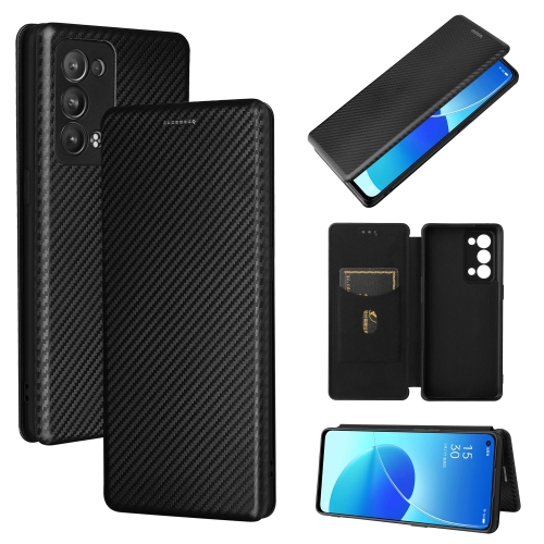 

For OPPO Reno6 Pro+ 5G Carbon Fiber Texture Magnetic Horizontal Flip TPU + PC + PU Leather Case with Card Slot(Black)