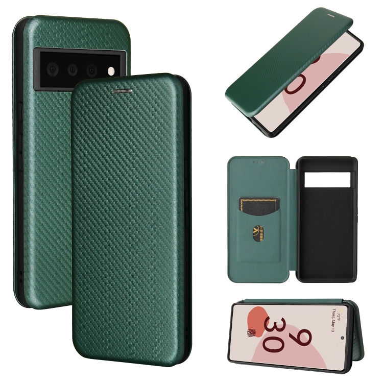 

For Google Pixel 6 Pro Carbon Fiber Texture Magnetic Horizontal Flip TPU + PC + PU Leather Case with Card Slot(Black)