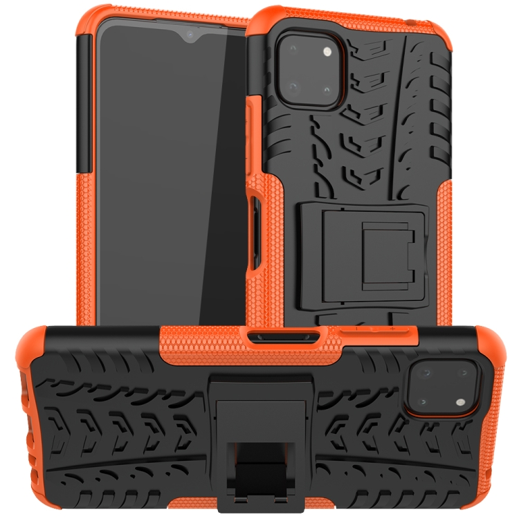 

For Samsung Galaxy A22 5G Tire Texture Shockproof TPU+PC Protective Case with Holder(Orange)
