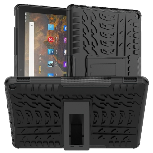 

For Amazon Fire HD 10 2021 Tire Texture Shockproof TPU+PC Protective Case with Holder(Black)