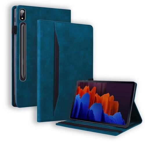 

For Samsung Galaxy Tab S8 / Galaxy Tab S7 2020 SM-T870 / SM-T875 Business Shockproof Horizontal Flip Leather Case with Holder & Card Slots & Photo Frame & Pen Slot & Sleep / Wake-up Function(Blue)
