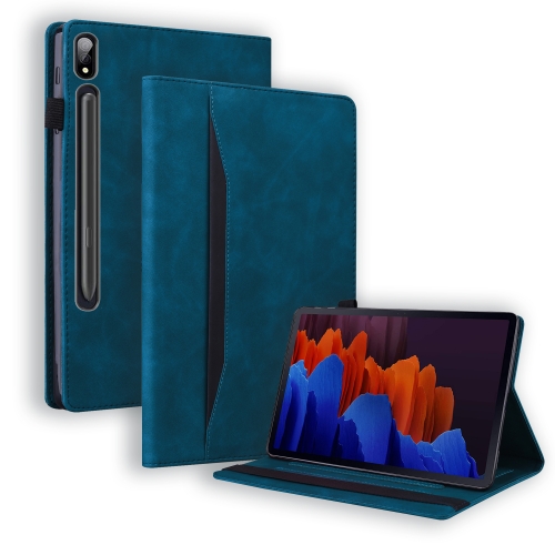 

For Samsung Galaxy Tab S8+ / Tab S8 Plus / Tab S7 FE / Tab S7+ SM-T970 / SM-T976B Business Shockproof Horizontal Flip Leather Case with Holder & Card Slots & Photo Frame & Pen Slot & Sleep / Wake-up Function(Blue)