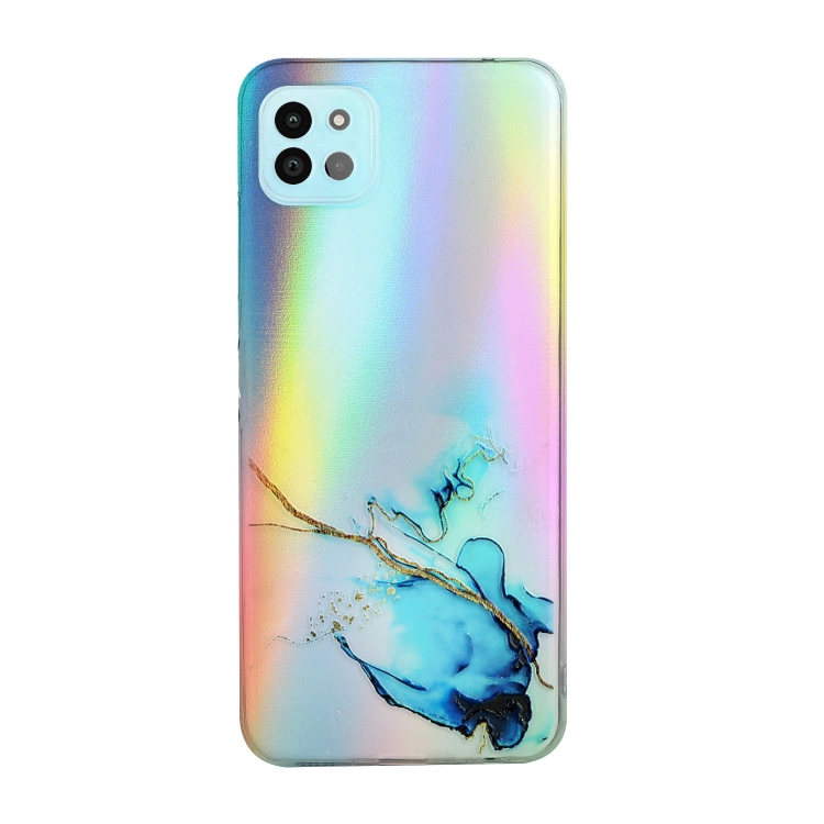 

For Samsung Galaxy A22 5G Laser Marble Pattern Clear TPU Shockproof Protective Case(Blue)