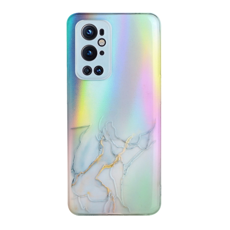 

For OnePlus 9 Pro Laser Marble Pattern Clear TPU Shockproof Protective Case(Gray)
