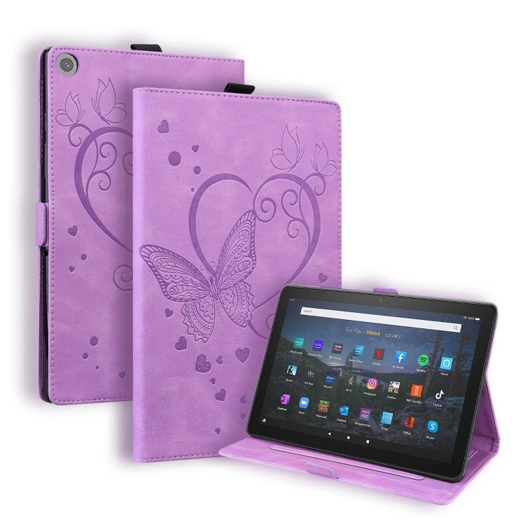 

For Amazon Fire HD 8 (2015/2016/2017/2018) Love Butterfly Pattern Horizontal Flip Leather Case with Holder & Sleep / Wake-up Function(Purple)