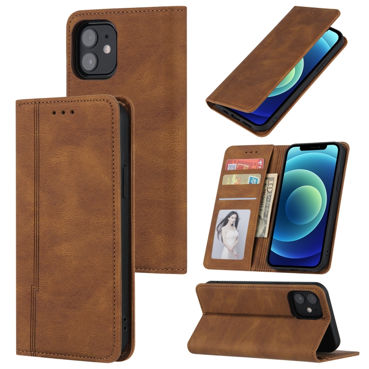 

Skin Feel Pressure Line Magnetic Horizontal Flip Leather Case with Holder & Card Slot & Wallet & Photo Frame For iPhone 11 Pro Max(Brown)