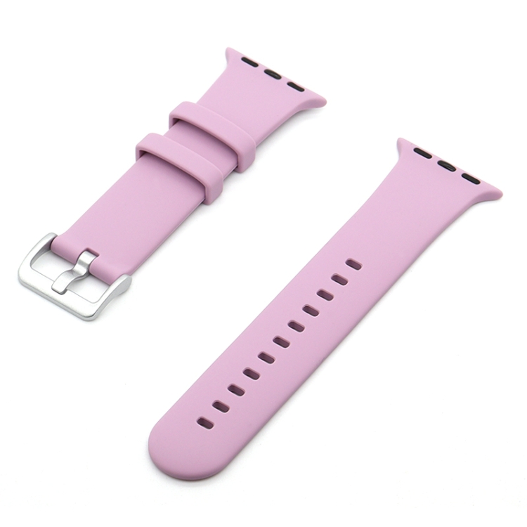 

Silver Buckle Silicone Watch Band For Apple Watch Ultra 49mm&Watch Ultra 2 49mm / Series 9&8&7 45mm / SE 3&SE 2&6&SE&5&4 44mm / 3&2&1 42mm(Lavender Purple)