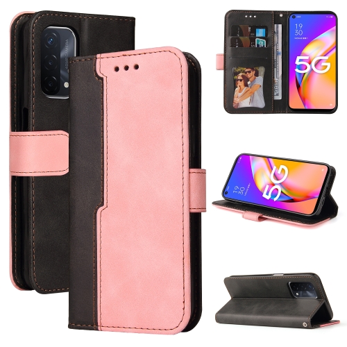 

For OPPO A93 5G CN Version/A74 5G/A54 5G Business Stitching-Color Horizontal Flip PU Leather Case with Holder & Card Slots & Photo Frame & Lanyard(Pink)