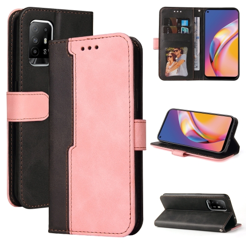 

For OPPO A94 5G/F19 Pro+ 5G/Reno5 Z/A95 5G Business Stitching-Color Horizontal Flip PU Leather Case with Holder & Card Slots & Photo Frame & Lanyard(Pink)