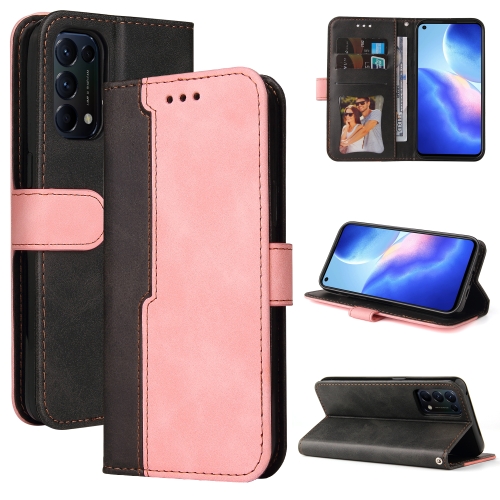 

For OPPO Reno5 4G / 5G / Find X3 Lite Business Stitching-Color Horizontal Flip PU Leather Case with Holder & Card Slots & Photo Frame & Lanyard(Pink)