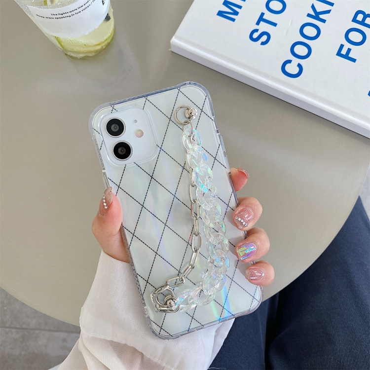 

Aurora Rhomboid TPU Shockproof Wrist Bracelet Chain Case For iPhone 12 / 12 Pro(Transparent)