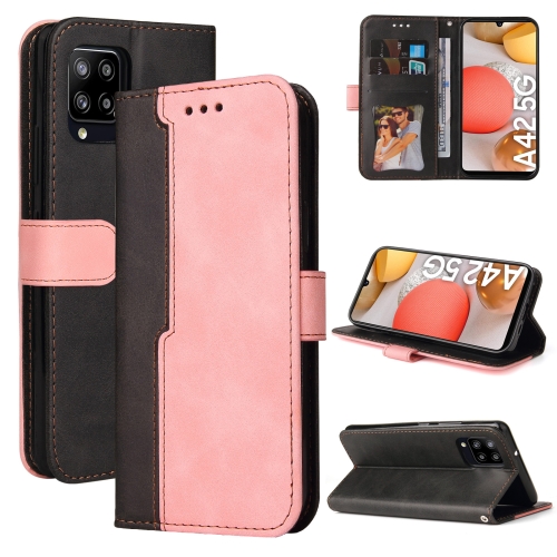 

For Samsung Galaxy A42 5G Business Stitching-Color Horizontal Flip PU Leather Case with Holder & Card Slots & Photo Frame(Pink)