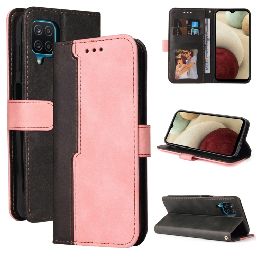 

For Samsung Galaxy A12 5G / M12 / F12 5G Business Stitching-Color Horizontal Flip PU Leather Case with Holder & Card Slots & Photo Frame(Pink)
