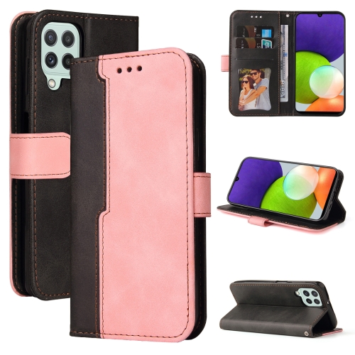 

For Samsung Galaxy A22 4G Business Stitching-Color Horizontal Flip PU Leather Case with Holder & Card Slots & Photo Frame(Pink)