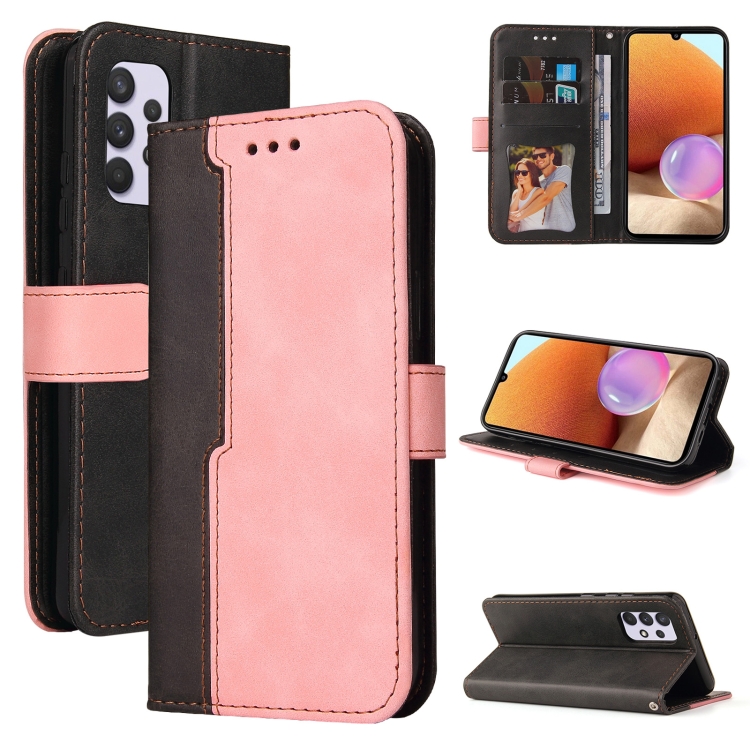 

For Samsung Galaxy A32 4G Business Stitching-Color Horizontal Flip PU Leather Case with Holder & Card Slots & Photo Frame(Pink)