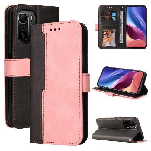 

For Xiaomi Redmi K40/K40 Pro/Poco F3/Mi 11i Business Stitching-Color Horizontal Flip PU Leather Case with Holder & Card Slots & Photo Frame(Pink)