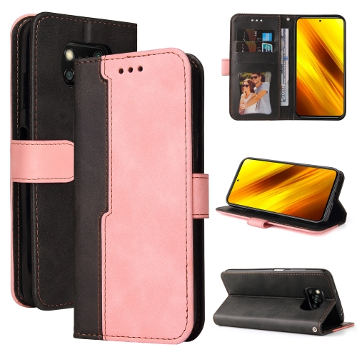 

For Xiaomi Poco X3 / X3 Pro / X3 NFC Business Stitching-Color Horizontal Flip PU Leather Case with Holder & Card Slots & Photo Frame(Pink)