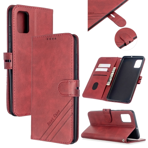 

For Samsung Galaxy A41 Stitching Style 2-Color Cow Texture Horizontal Flip PU Leather Case with Holder & Card Slot & Lanyard(Red)