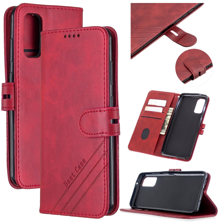 

For Samsung Galaxy S20 Stitching Style 2-Color Cow Texture Horizontal Flip PU Leather Case with Holder & Card Slot & Lanyard(Red)