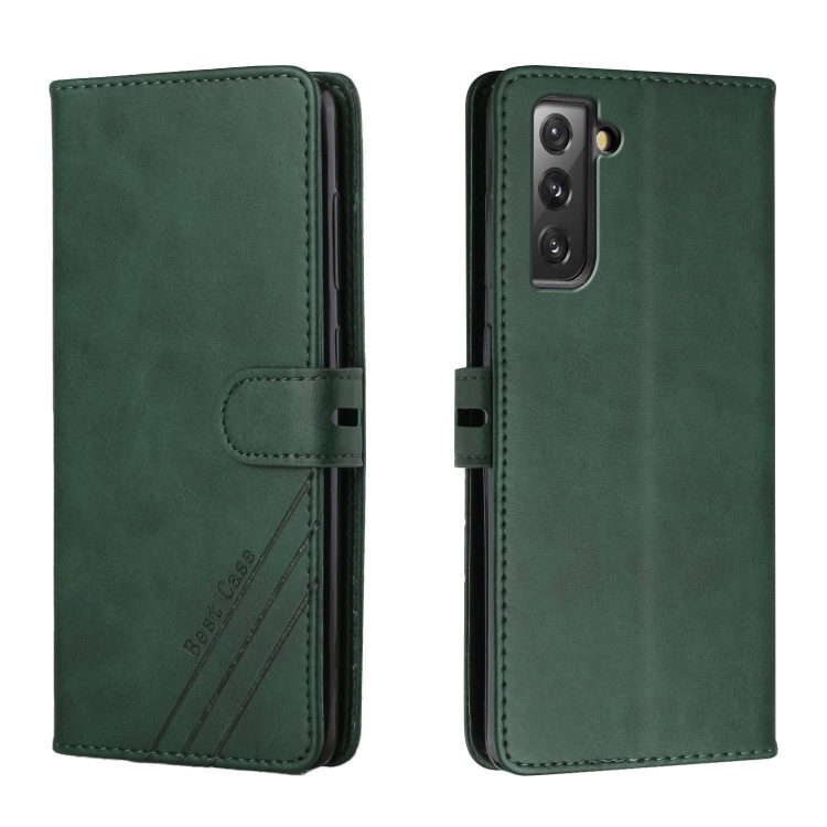 

For Samsung Galaxy S21 FE 5G Stitching Style 2-Color Cow Texture Horizontal Flip PU Leather Case with Holder & Card Slot & Lanyard(Green)