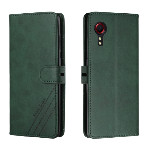 

For Samsung Galaxy Xcover 5 Stitching Style 2-Color Cow Texture Horizontal Flip PU Leather Case with Holder & Card Slot & Lanyard(Green)