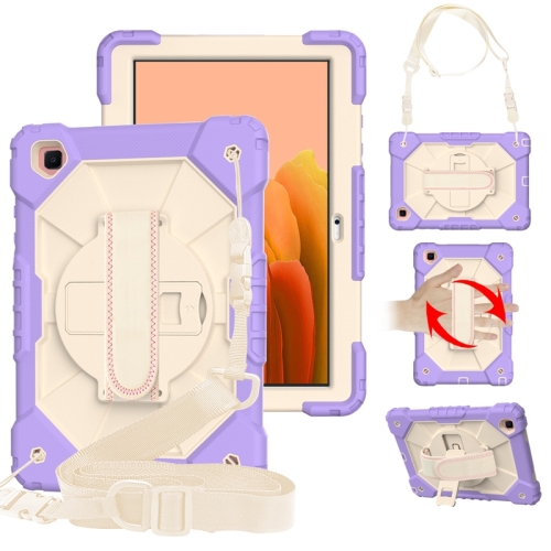

For Samsung Galaxy Tab A7 T500 / T505 Contrast Color Robot Shockproof Silicon + PC Protective Case with Holder & Shoulder Strap(Lotus Root Purple Beige)
