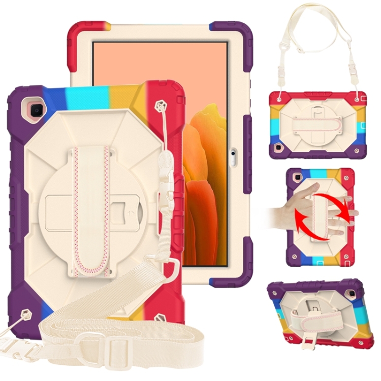 

For Samsung Galaxy Tab A7 T500 / T505 Contrast Color Robot Shockproof Silicon + PC Protective Case with Holder & Shoulder Strap(Colorful Red)