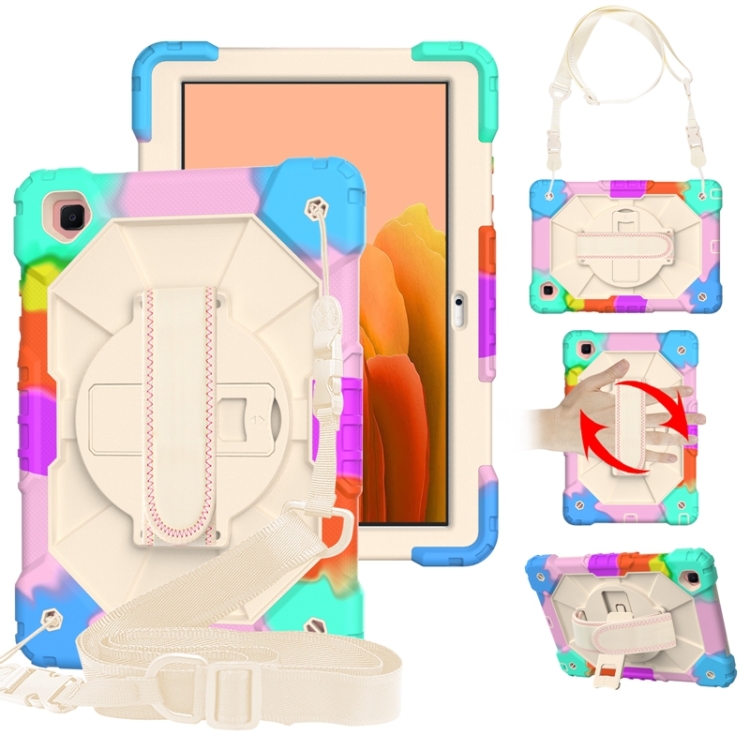 

For Samsung Galaxy Tab A7 T500 / T505 Contrast Color Robot Shockproof Silicon + PC Protective Case with Holder & Shoulder Strap(Colorful Blue)