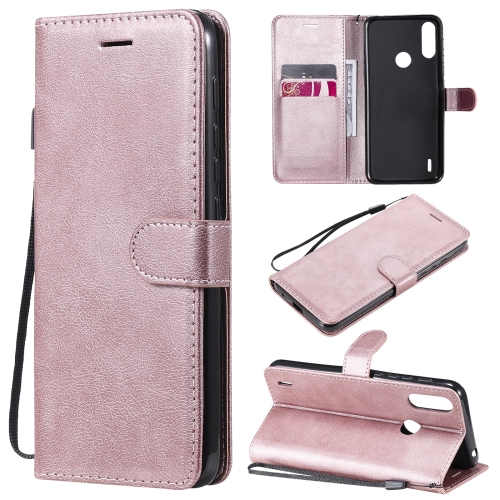 

For Motorola Moto E7 Power Solid Color Horizontal Flip Protective Leather Case with Holder & Card Slots & Wallet & Photo Frame & Lanyard(Rose Gold)