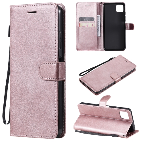 

For Samsung Galaxy A22 5G Solid Color Horizontal Flip Protective Leather Case with Holder & Card Slots & Wallet & Photo Frame & Lanyard(Rose Gold)