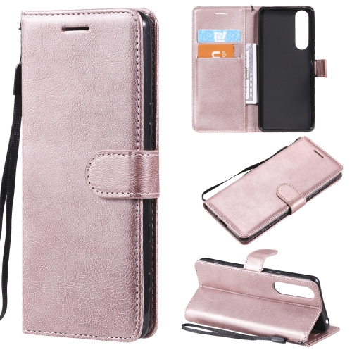 

For Sony Xperia 5 III Solid Color Horizontal Flip Protective Leather Case with Holder & Card Slots & Wallet & Photo Frame & Lanyard(Rose Gold)