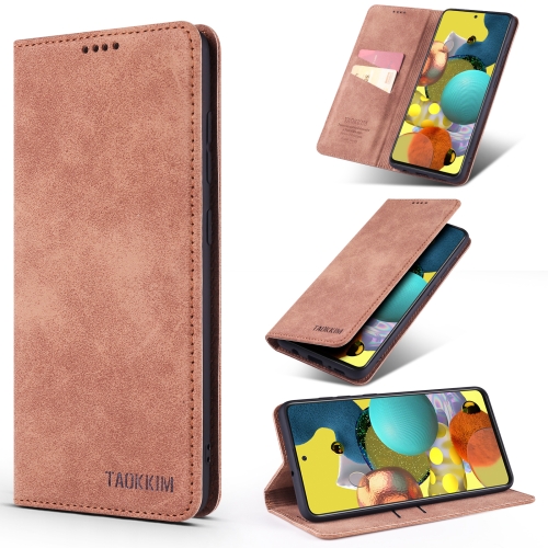 

For Samsung Galaxy A71 TAOKKIM Retro Matte PU Horizontal Flip Leather Case with Holder & Card Slots(Brown)