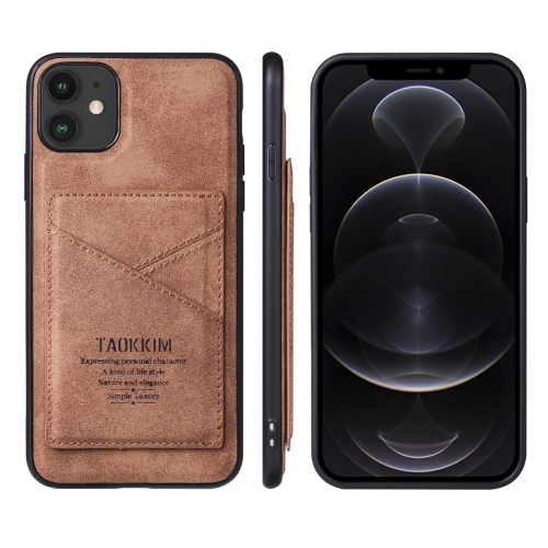 

TAOKKIM Retro Matte PU Leather + PC + TPU Shockproof Back Cover Case with Holder & Card Slot For iPhone 12 mini(Brown)