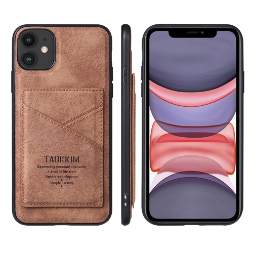 

TAOKKIM Retro Matte PU Leather + PC + TPU Shockproof Back Cover Case with Holder & Card Slot For iPhone 11 Pro(Brown)