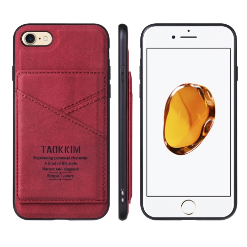 

For iPhone SE 2022 / SE 2020 / 8 / 7 TAOKKIM Retro Matte PU Leather + PC + TPU Shockproof Back Cover Case with Holder & Card Slot(Red)