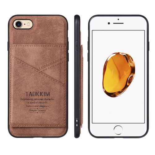 

TAOKKIM Retro Matte PU Leather + PC + TPU Shockproof Back Cover Case with Holder & Card Slot For iPhone 7 Plus / 8 Plus(Brown)