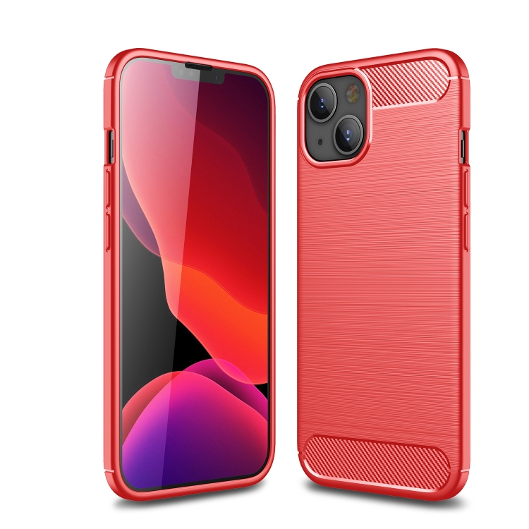 

For iPhone 13 Brushed Texture Carbon Fiber TPU Case(Red)