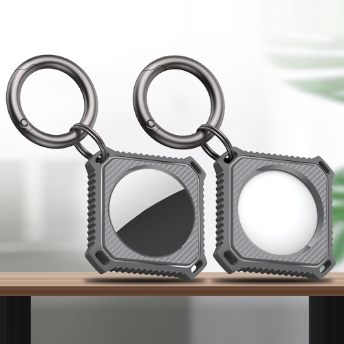 

Four Square Carbon Fiber Case with Keychain Ring for AirTag(Gray)