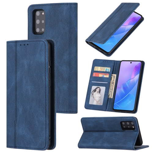 

For Samsung Galaxy A51 4G Skin Feel Pressure Line Magnetic Horizontal Flip Leather Case with Holder & Card Slot & Wallet & Photo Frame(Blue)